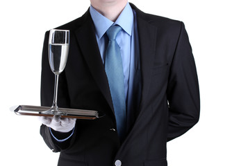 formal waiter with a glass of water