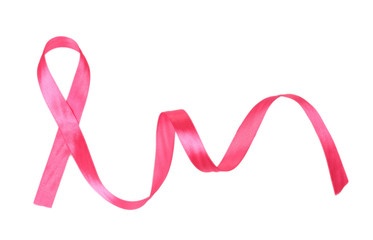 Pink breast cancer ribbon isolated on white
