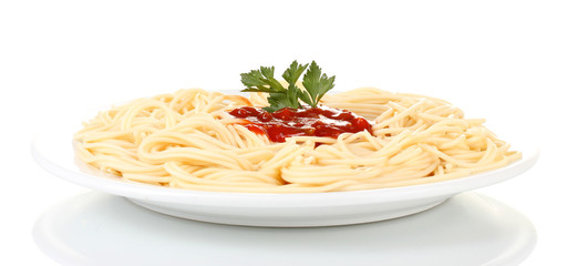 spagetti cooked on plate isolated on white