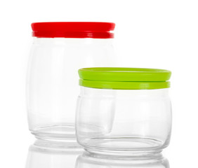 bright empty jars isolated on white