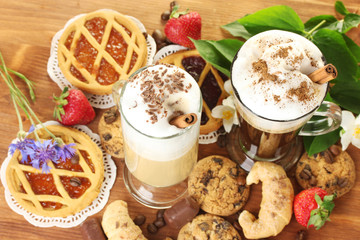 coffee cocktail on wooden table 