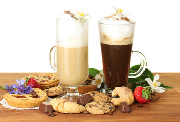 coffee cocktail on wooden table on white background