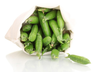 Green peas in bag isolated on white