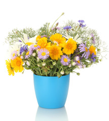 bouquet of wildflowers in flowerpot isolated on white