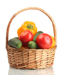 fresh vegetables in basket isolated on white