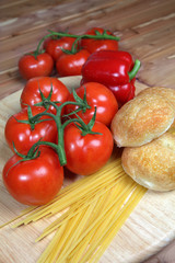 Italian style vegetable ingredients with linguine - portrait