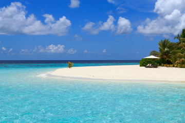 Beautiful blue lagoon and white bank