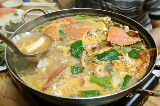 A pot of crab soup