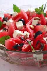 Salad - watermelon, feta cheese, olives, pumpkin seeds © 7monarda
