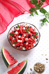 Salad - watermelon, feta cheese, olives, pumpkin seeds © 7monarda