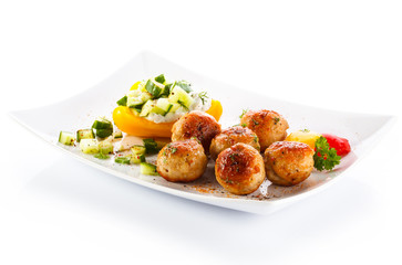 Roasted meatballs and vegetable salad