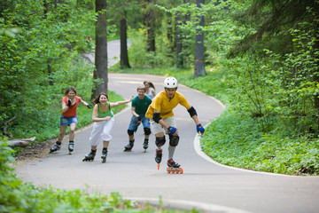 People skating at park