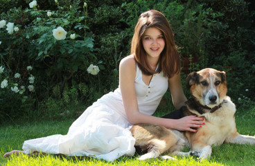 Portrait of girl with her dog