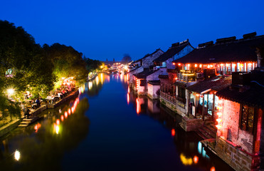 night scenes of Chinese water village