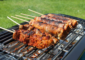 Barbecue,  brochettes d'andouillettes