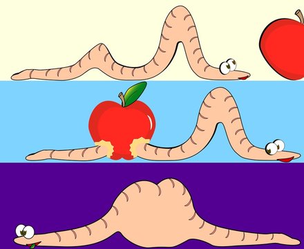 Illustration of the worm swallowed the apple