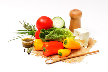 Fresh vegetable with cheese and dressing