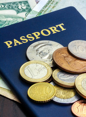 passport with world currency