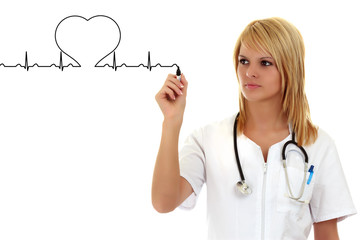 Female doctor drawing a heartbeat