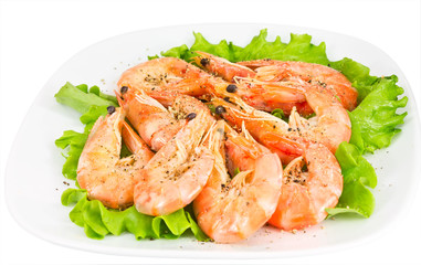 shrimp on a green salad