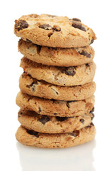 Chocolate chips cookies isolated on white.