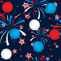 Fototapeta na wymiar seamless pattern of fireworks and balloons