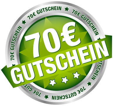 Button Banner "70 € Gutschein" grün/silber