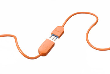 Conectando dos cables en fondo blanco.