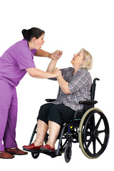 Nurse assaulting senior woman in wheelchair