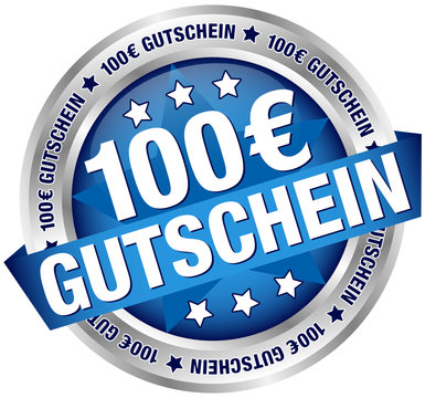 Button Banner "100 € Gutschein" blau/silber