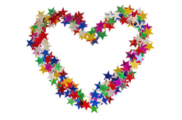 Big heart composed of many colored stars on white