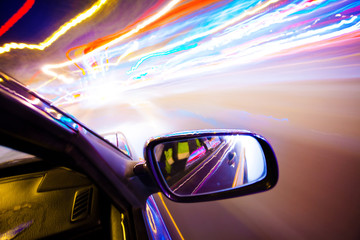 Night traffic,shoot from the window of rush car,motion blur stee