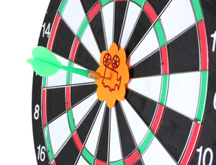 Darts with stickers depicting the life values close-up