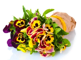 Wall murals Pansies beautiful violet pansies isolated on a white .