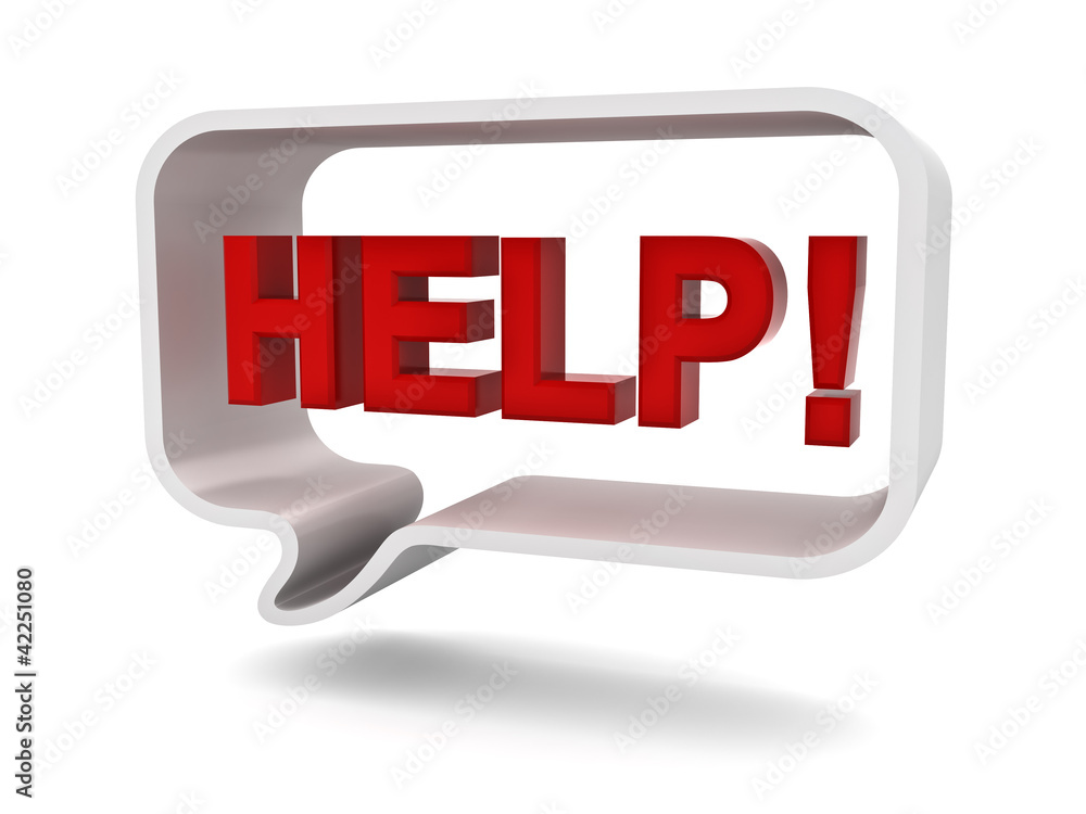 Poster help concept, word help in speech bubble with shadow