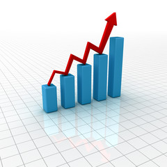 3d business graph with rising arrow