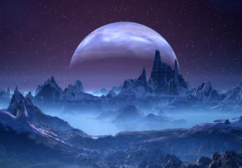 Fotobehang Buitenaardse planeet met een maan © diversepixel