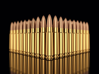 Cartridges on black reflective background