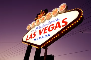 Poster welcome to Fabulous Las Vegas Sign at night © somchaij