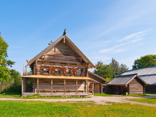 Traditional Russian wooden rural house.