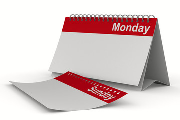 Calendar for monday on white background. Isolated 3D image