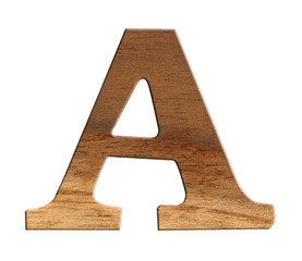 Alphabet made from wood, isolated on white background. 
