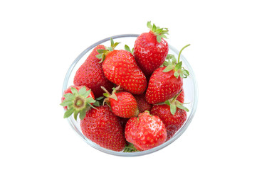 Fresh strawberries in a glass dish