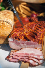 Sliced bacon with bread