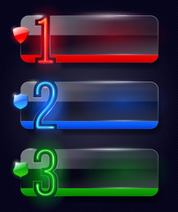 Glass transparent banners with neon numbers