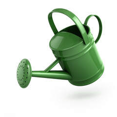 3d Green metal watering can pouring - obrazy, fototapety, plakaty