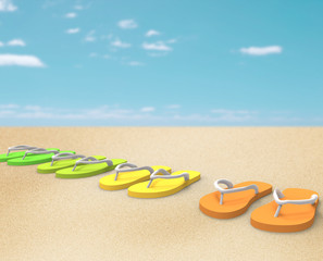 Fototapeta na wymiar Flip-Flops on the Beach