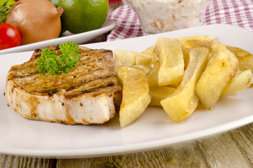 loin steak with french fries