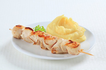 Chicken skewer and mashed potato