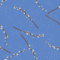 Pastel background with pussy willow. Seamless backround.